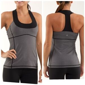 Lululemon Scoop Neck TankWhite Black Microstripe / Black